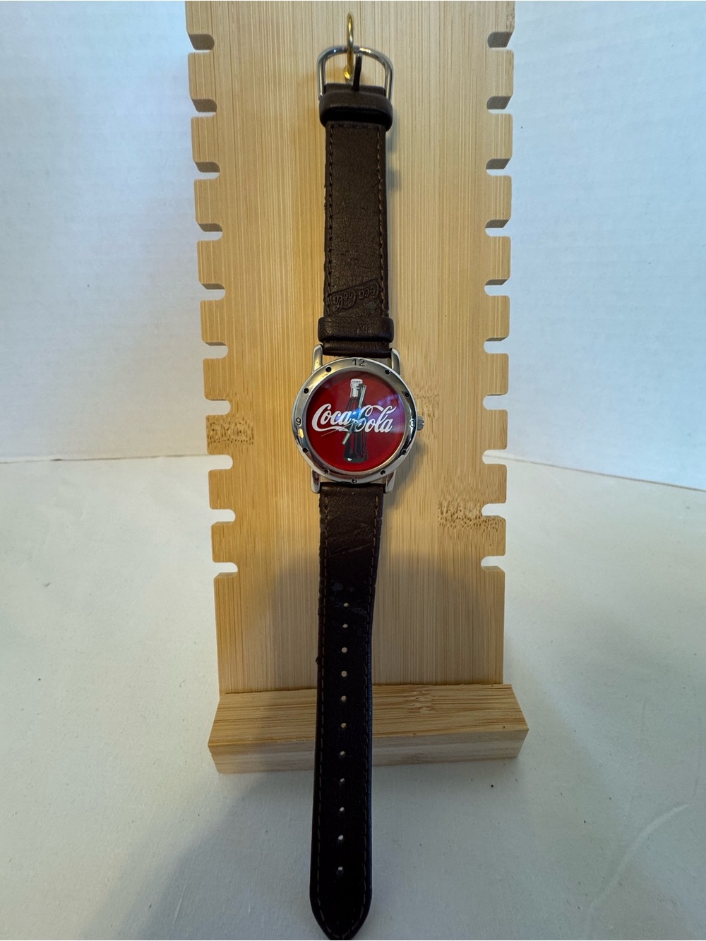 Coca Cola Watch with Red Logo Dial and Brown Strap